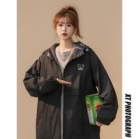 小熊两面穿夹克少女春秋装2022新款初中高中学生薄款百搭工装外套