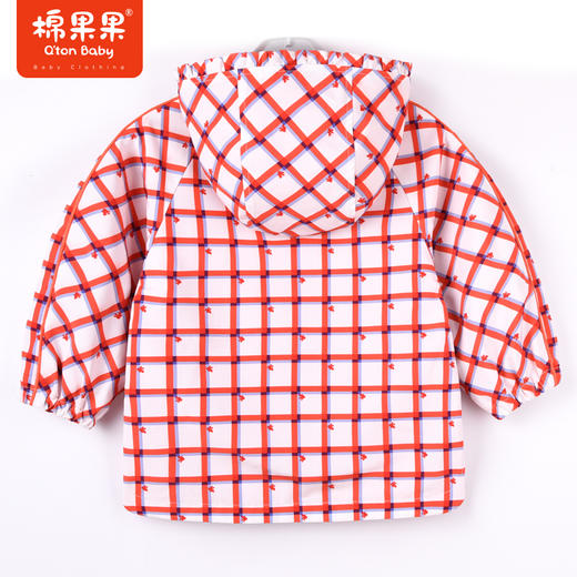 商场同款棉果果秋季新款男女童全棉里子经典格子连帽印花风衣外套M322100322465 商品图6