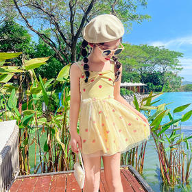 儿童泳衣女连衣裙式中大童两件套新款游泳装小吊带可爱公主蕾丝裙