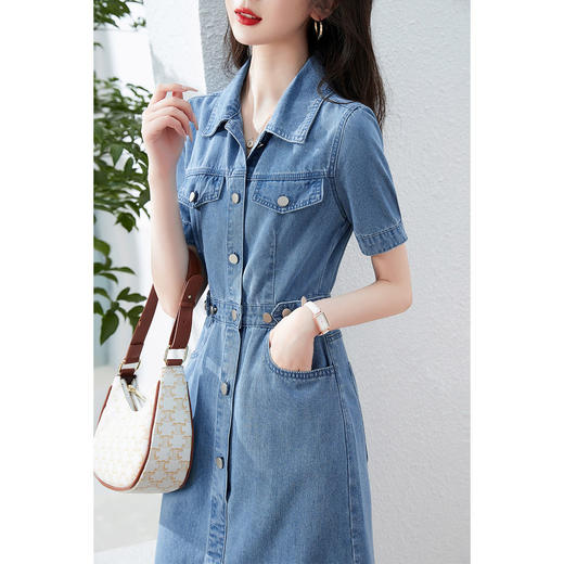 AA XW 气质时尚休闲百搭纯色牛仔中长显瘦连衣裙 商品图3