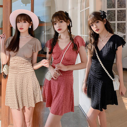 泳衣女式专业泳衣连体纯色新款泳装保守显瘦修身气质度假温泉 商品图1