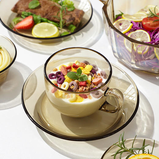 「ins风琥珀色沙拉碗」玻璃碗微波炉专用耐热玻璃厨房用品餐饮用具单个碗带盖汤碗餐具套装 商品图1