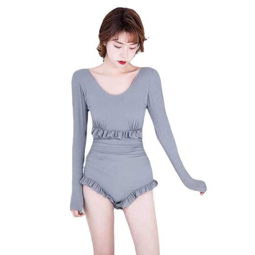 泳衣女连体长袖专业泳装新款荷叶边显瘦修身保守性感美背度假 商品图2