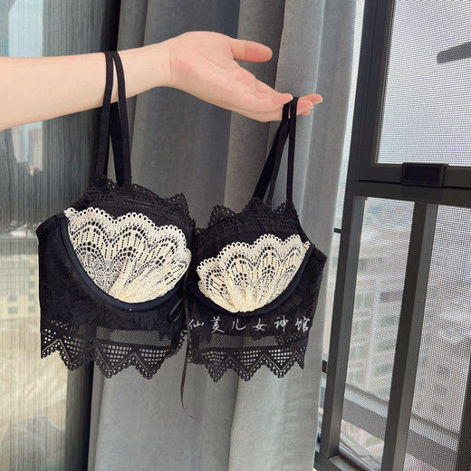 【温柔又很有气场的内衣】黛唯梵撞色蕾丝内衣女小胸聚拢无钢圈性感无肩带胸罩上托收副乳文胸 商品图0