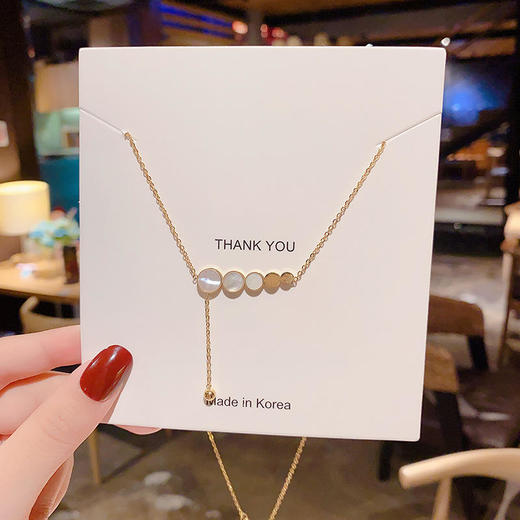 新款圆圈白贝吊钢珠女式项链时尚OL钛钢饰品 商品图2