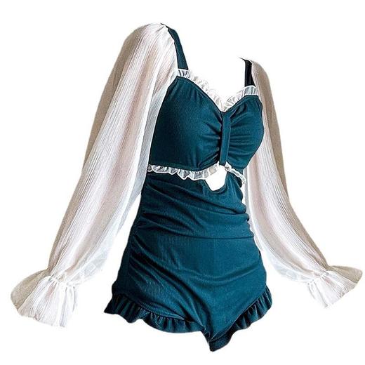 2022新款泳衣女长袖性感连体修身显瘦遮肉韩版时尚聚拢泳装 商品图2