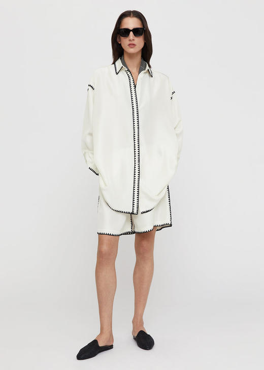 TOTEME 黄褐色/象牙白刺绣宽松长衬衫 商品图6