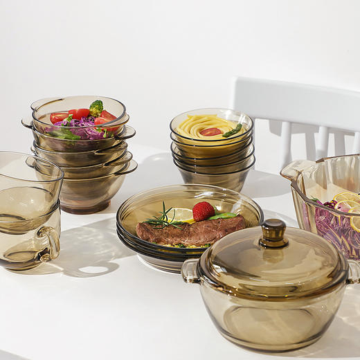 「不负好食光！耐高温玻璃材质」茶色玻璃碗套装玻璃煲厨房用品双耳泡面碗水晶汤煲套装餐饮用具 商品图2