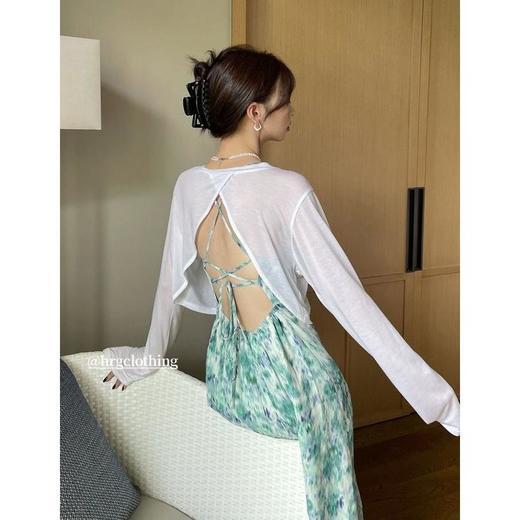 韩版长袖防晒罩衫上衣+性感露背绑带设计感小众吊带连衣裙两件套 商品图4