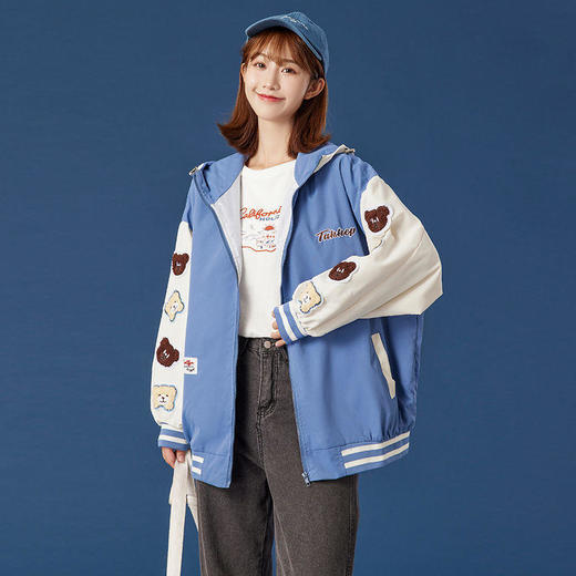 小熊刺绣棒球服女短款上衣外套夹克女潮休闲百搭2021新款春秋薄款 商品图4