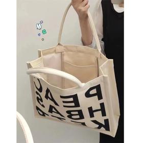 2022新款质感托特包字母小众大容量帆布包大学生上课单肩包