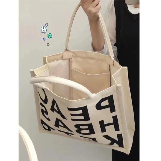 2022新款质感托特包字母小众大容量帆布包大学生上课单肩包 商品图0