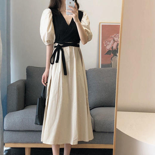 裙子女夏2022新款法式复古chic宫廷风设计感收腰显瘦茶歇连衣裙 商品图6