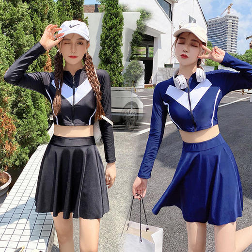 专业泳衣女运动分体长袖两件套新款学生保守显瘦修身防晒度假 商品图1