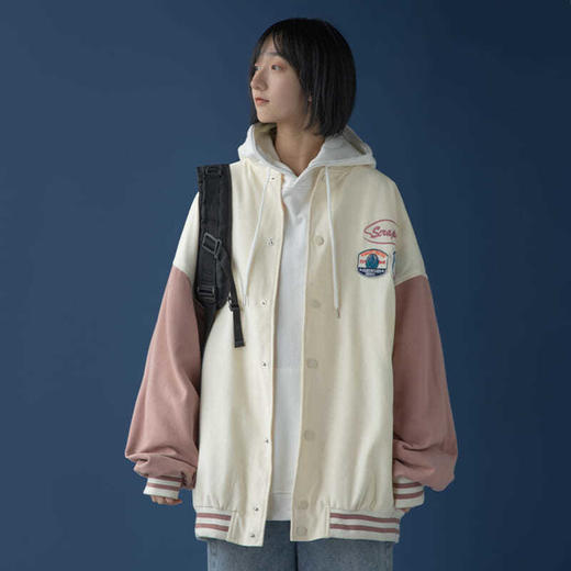 AzLan拼接棒球服外套女薄款2021新款春秋韩版宽松日系学生bf百搭 商品图1