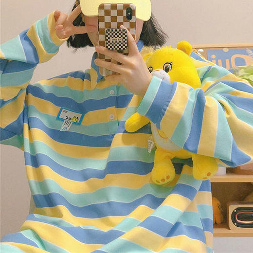 早春新款polo领条纹卫衣女宽松bf慵懒风设计感小众秋季上衣ins潮 商品图1