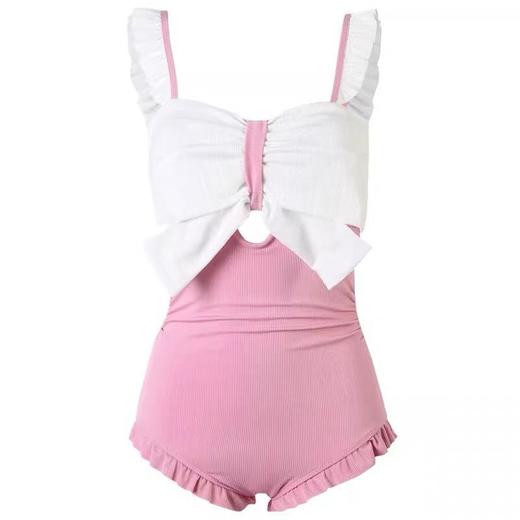 专业泳衣女新款连体少女吊带荷叶边蝴蝶结泳装显瘦修身泡温泉 商品图2