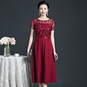 BLFGD-2K6086新款高端优雅气质修身拼接中长款礼服裙