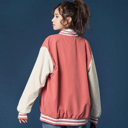 2021春秋新款字母绣花棒球服夹克ins潮撞色情侣上衣棒球服外套女 商品图7
