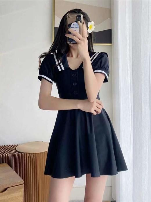 泳衣女连衣裙式两件套专业泳衣学生保守显瘦海军风度假泡温泉 商品图0