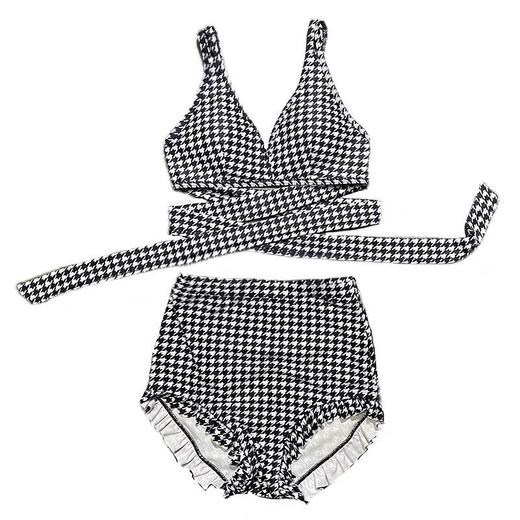 泳衣女分体比基尼宋智雅同款时尚格子性感小胸聚拢度假泡温泉 商品图2