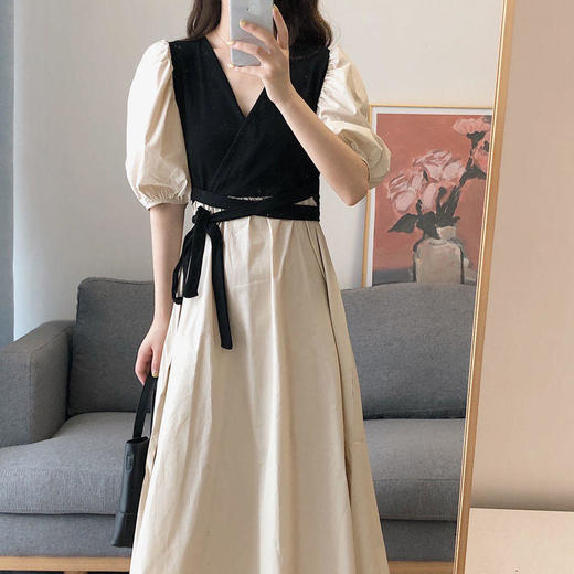 裙子女夏2022新款法式复古chic宫廷风设计感收腰显瘦茶歇连衣裙 商品图5