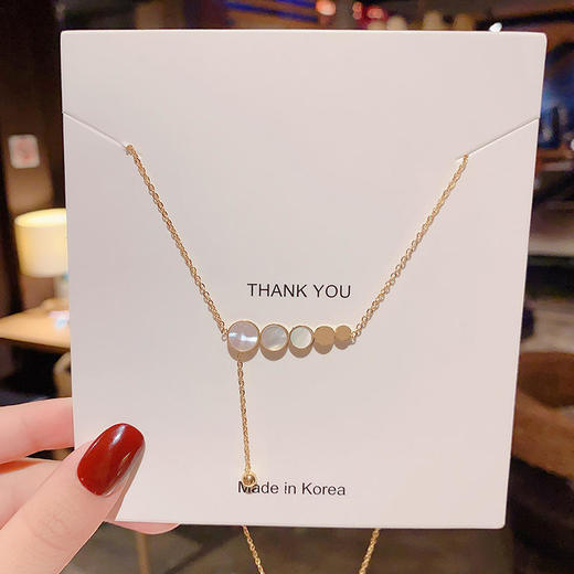 新款圆圈白贝吊钢珠女式项链时尚OL钛钢饰品 商品图1