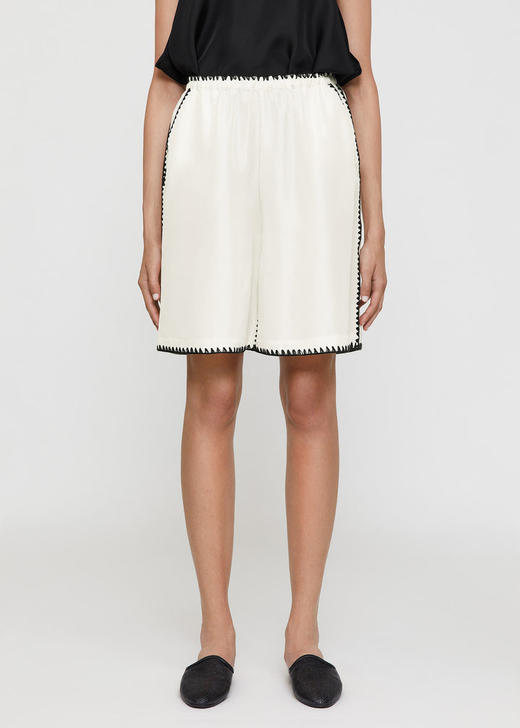 TOTEME 黄褐色/黑色/象牙白刺绣丝质短裤 商品图6