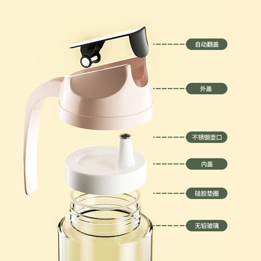 「解决油渍漏出！无铅玻璃材质」油瓶不锈钢油嘴开合大容量玻璃油壶厨房用品家用酱油醋瓶 商品图2