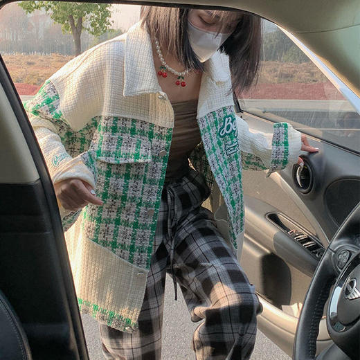 22早春新款上衣学院风绿色vintage小香风百搭韩版夹克早春外套 商品图2