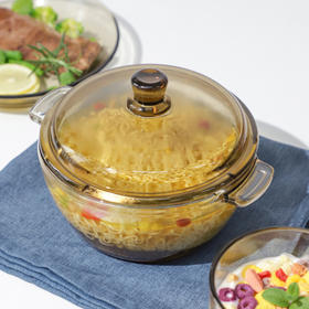 「不负好食光！耐高温玻璃材质」茶色玻璃碗套装玻璃煲厨房用品双耳泡面碗水晶汤煲套装餐饮用具