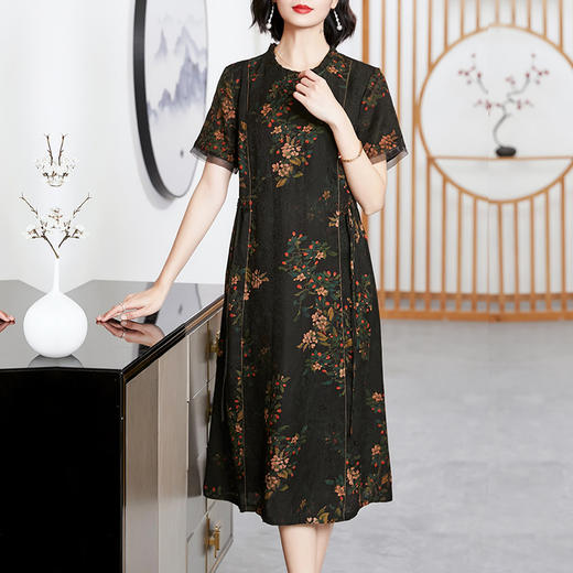 XT  23111-1真丝香云纱显瘦碎花连衣裙桑蚕丝裙宽松气质 商品图2