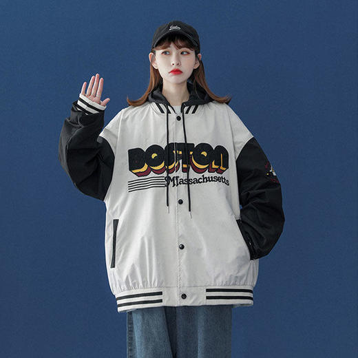 撞色棒球服女ins潮宽松韩版盐系这届学生百搭原宿风外套2021新款 商品图8