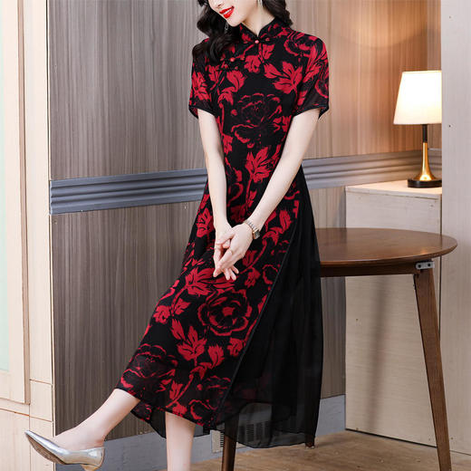 AHM-blx9288新款复古优雅气质改良修身立领短袖印花旗袍裙 商品图1