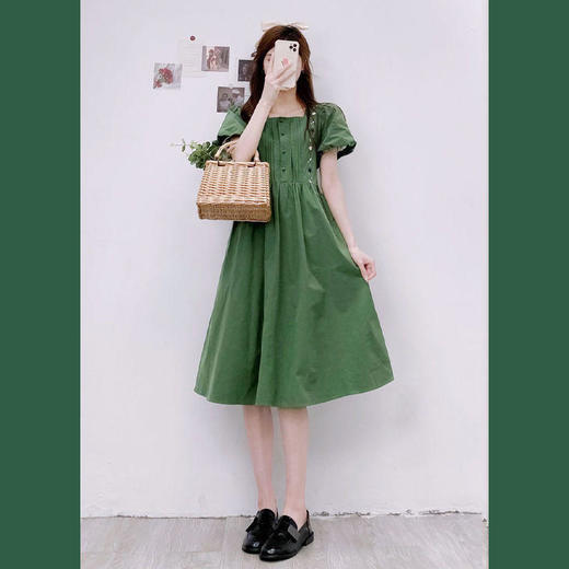 裙子新款2022夏季大码女装胖妹妹气质显瘦法式初恋森系绿色连衣裙 商品图8