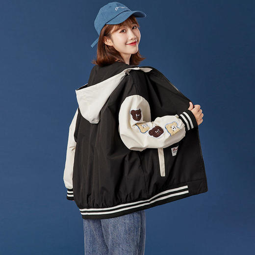 小熊刺绣棒球服女短款上衣外套夹克女潮休闲百搭2021新款春秋薄款 商品图3