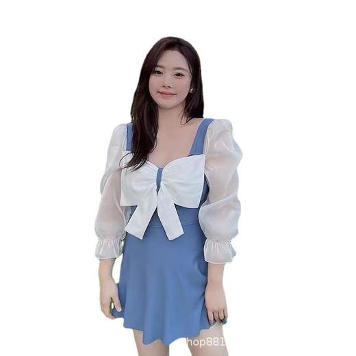 大码泳衣女连体胖MM专业泳装长袖可爱蝴蝶结一体式加大款度假 商品图2