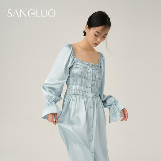 SANGLUO睡裙长袖法式复古宫廷风桑蚕丝睡衣 商品图3