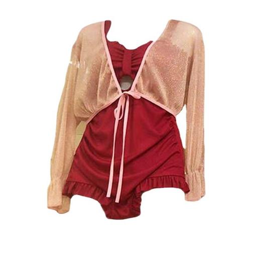 2022泳衣女长袖连体两件套遮肚显瘦新款时尚防晒小胸聚拢度假泳装 商品图2