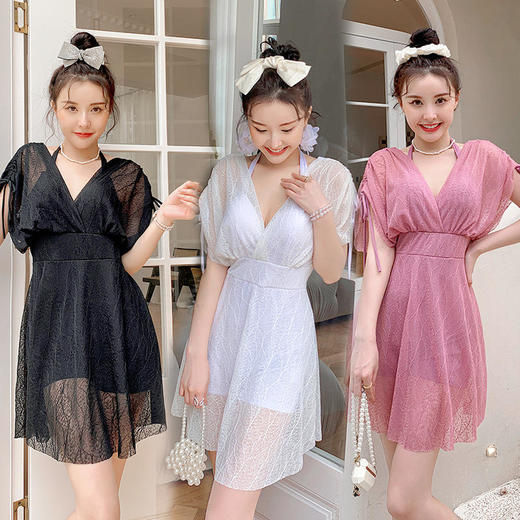 新款大码胖mm连体泳衣女时尚显瘦遮肉性感女生裙式泡温泉度假泳装 商品图1