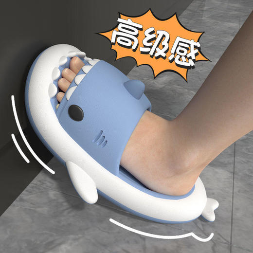 新品夏日凉鞋韩版白边鲨鱼拖鞋男女情侣居家用洗澡浴室防滑厚底可爱凉拖鞋 商品图4