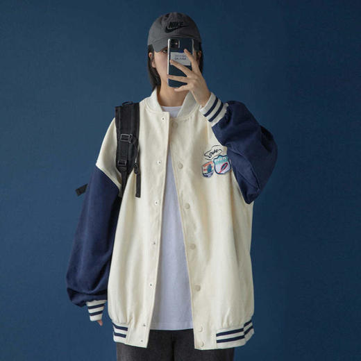 AzLan拼接棒球服外套女薄款2021新款春秋韩版宽松日系学生bf百搭 商品图2