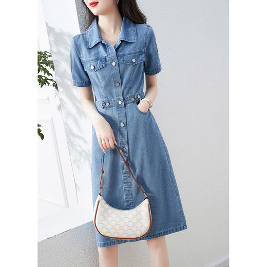 AA XW 气质时尚休闲百搭纯色牛仔中长显瘦连衣裙 商品图4