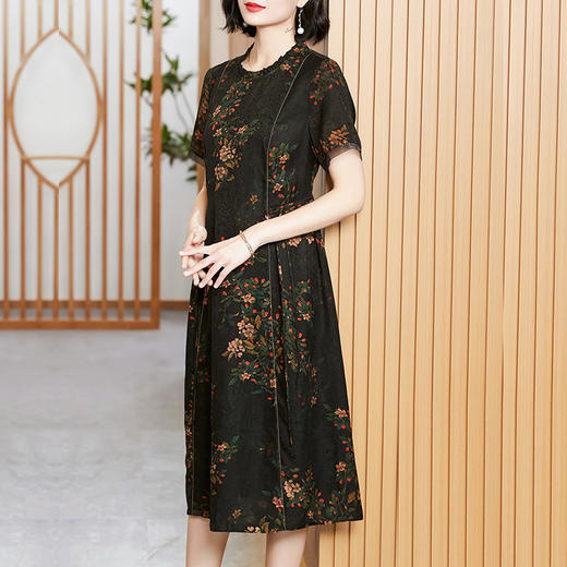 XT  23111-1真丝香云纱显瘦碎花连衣裙桑蚕丝裙宽松气质 商品图1