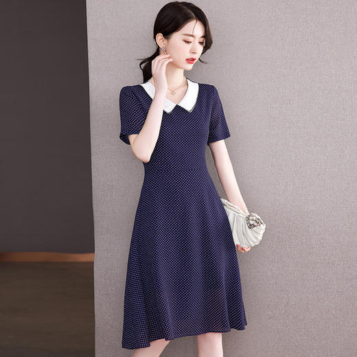 2022年新款收腰显瘦温柔风娃娃领短袖女中长款波点连衣裙  QB-LL89036 商品图2
