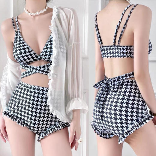 泳衣女分体比基尼宋智雅同款时尚格子性感小胸聚拢度假泡温泉 商品图1