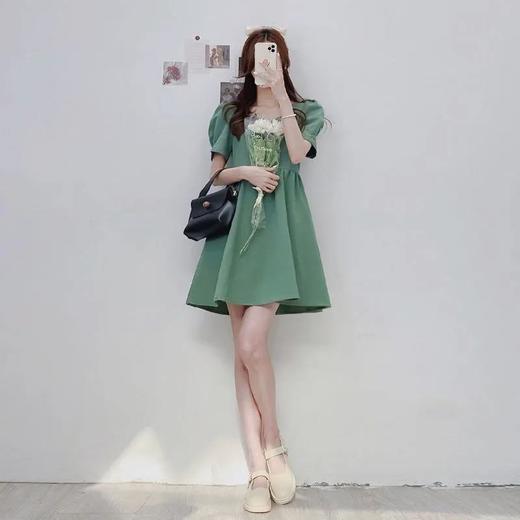 裙子新款2022夏季大码女装胖妹妹气质显瘦法式初恋森系绿色连衣裙 商品图6