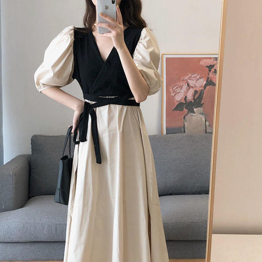 裙子女夏2022新款法式复古chic宫廷风设计感收腰显瘦茶歇连衣裙 商品图3