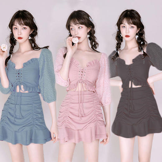 泳衣女式专业2022新款分体两件套七分袖学生保守温泉游泳装 商品图1