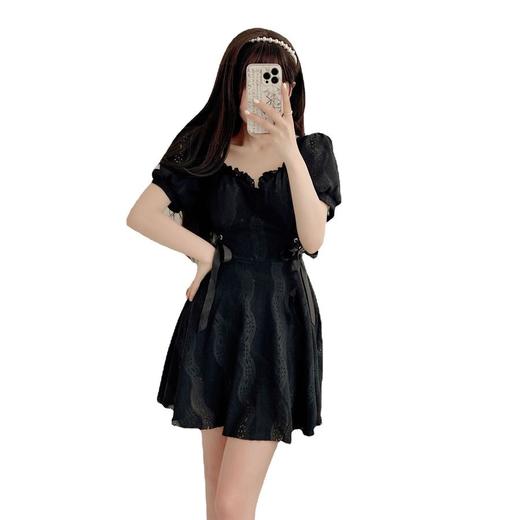 专业泳衣女连体新款连衣裙式纯色泳装超仙保守遮肉度假泡温泉 商品图2